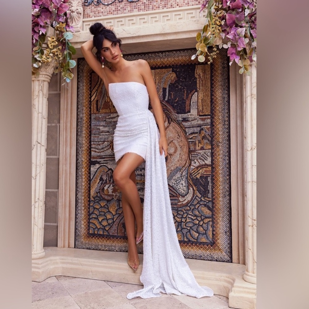 Eliya The Label White Kamilla Sequin Dress with Train SZ Medium